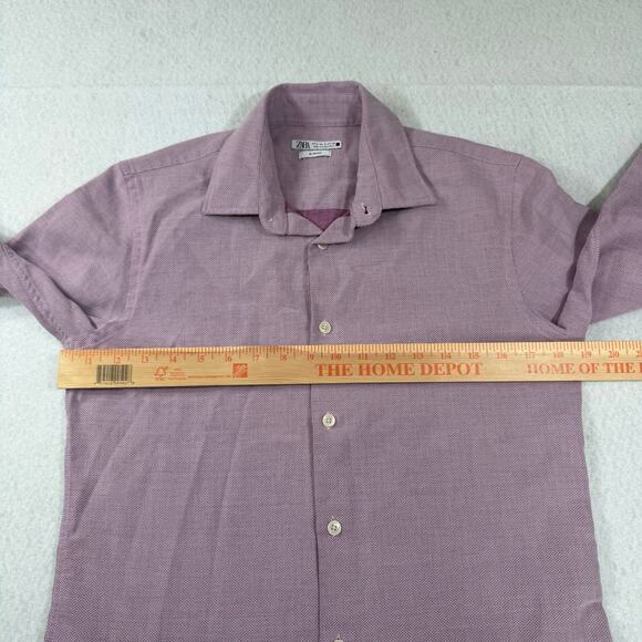 Purple Button Up Long Sleeve Zara Slim Fit Size Small - Picture 8 of 11